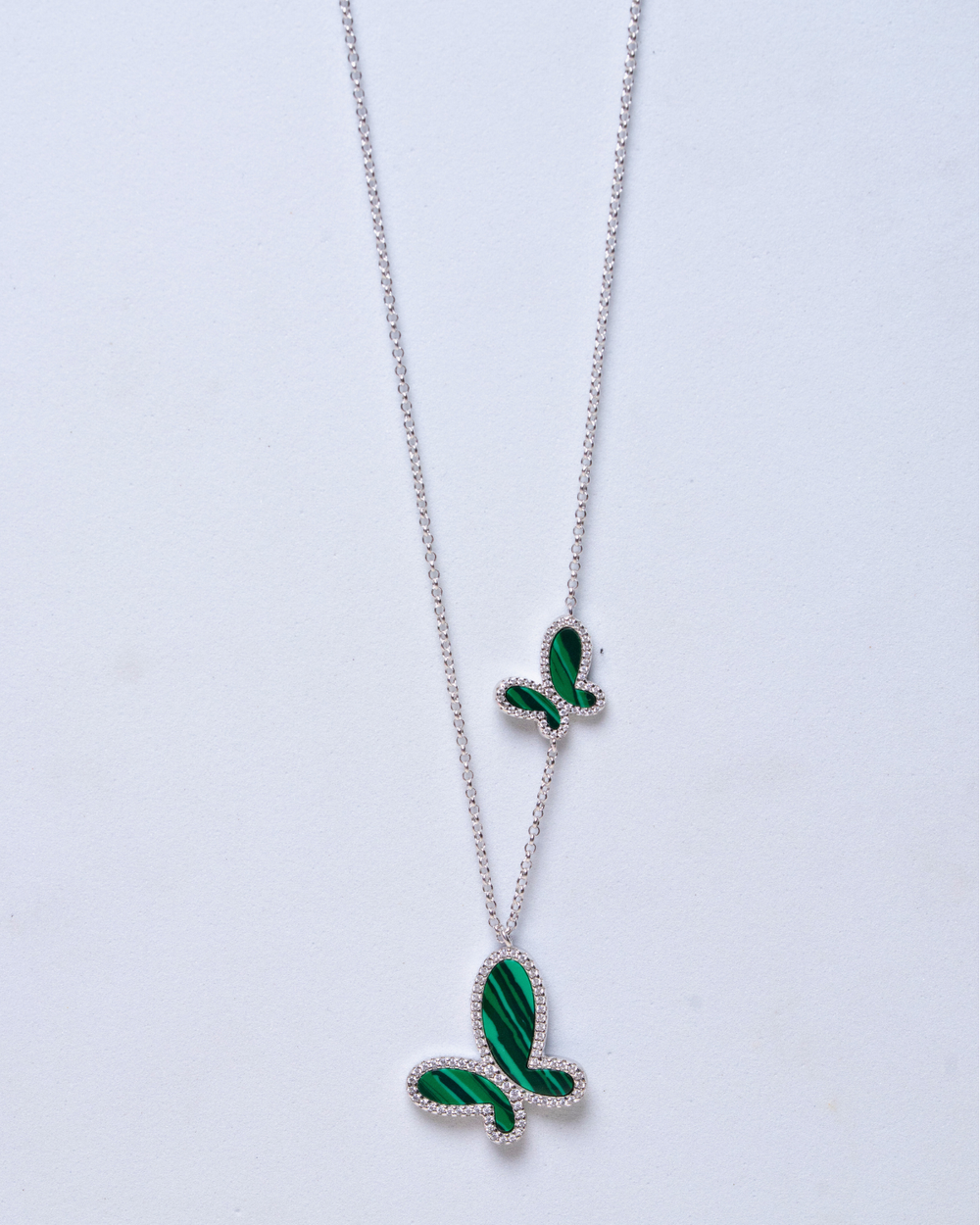 Silver-Tone Malachite Butterfly Chain