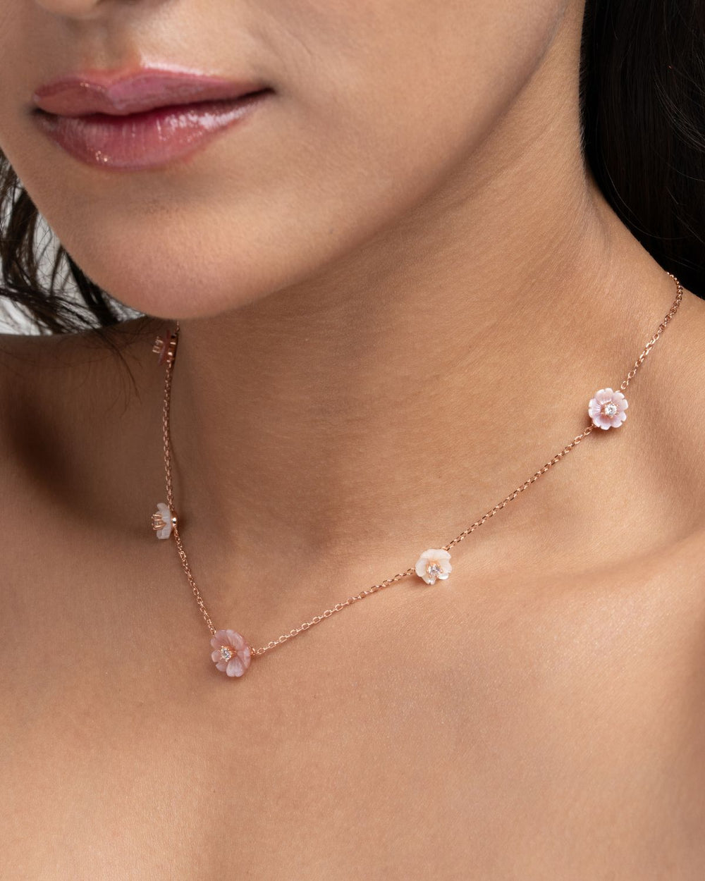 Rose Gold-Tone Mother-of-Pearl Flower Station Chain