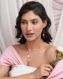 Rose Gold Multi-Charm Paperclip Chain with Earing Set