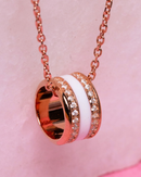 Rose Gold-Tone and White Enamel Cylindrical Pendant Chain