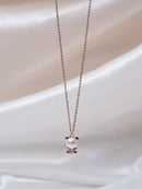 Dainty Pearl Teddy Bear Pendant Chain in Rose Gold