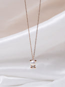 Dainty Pearl Teddy Bear Pendant Chain in Rose Gold