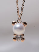 Dainty Pearl Teddy Bear Pendant Chain in Rose Gold