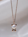 Dainty Pearl Teddy Bear Pendant Chain in Rose Gold