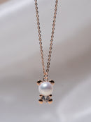Dainty Pearl Teddy Bear Pendant Chain in Rose Gold