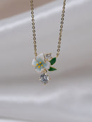 Enamel Flower Drop Chain in Gold Tone