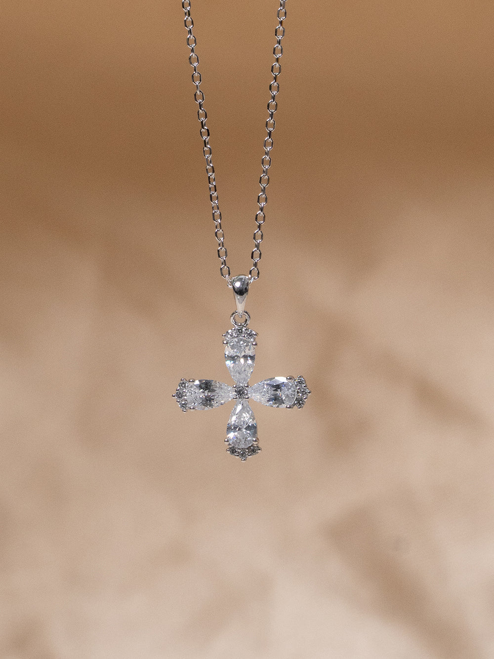 Dazzling Four-Leaf Clover Pear-Cut CZ Pendant Chain