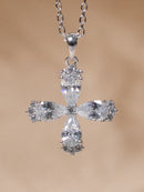 Dazzling Four-Leaf Clover Pear-Cut CZ Pendant Chain