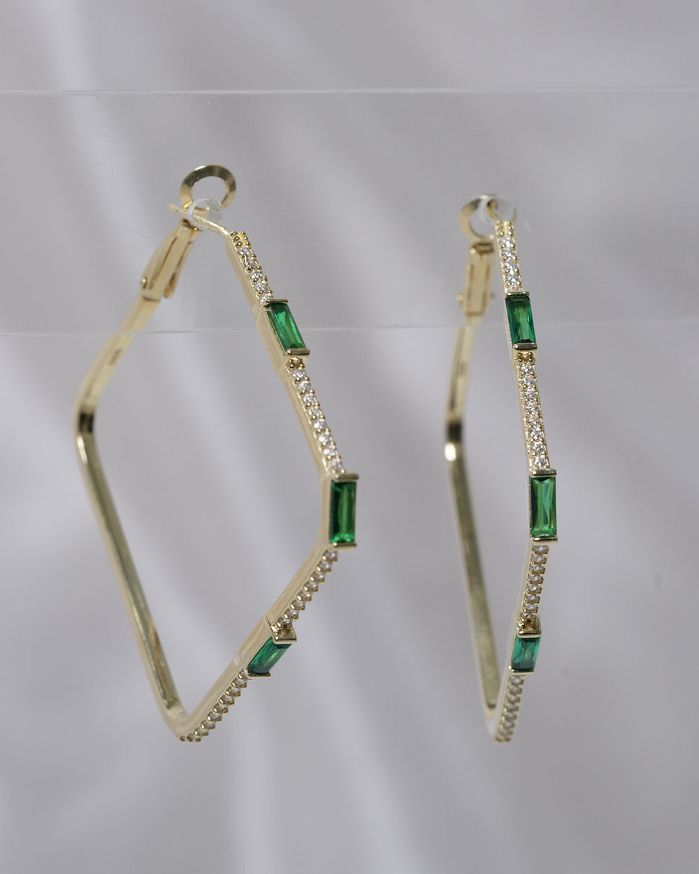 Geometric Green Baguette Earings