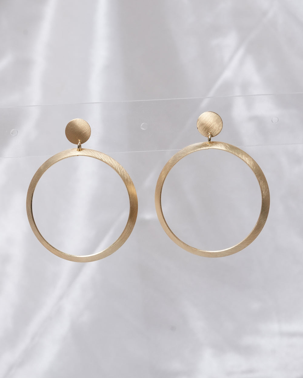 Modern Architectural Brushed Gold Drop Hoop Earrings