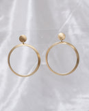 Modern Architectural Brushed Gold Drop Hoop Earrings