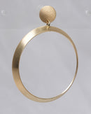 Modern Architectural Brushed Gold Drop Hoop Earrings