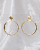 Modern Architectural Brushed Gold Drop Hoop Earrings