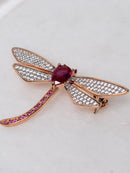 Rose Gold Dragonfly Brooch with Pavé Crystals