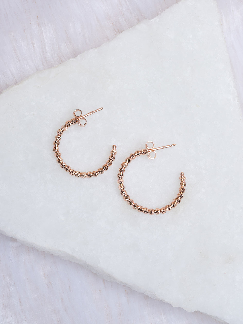 Rose Gold Beaded Half-Hoop Earrings