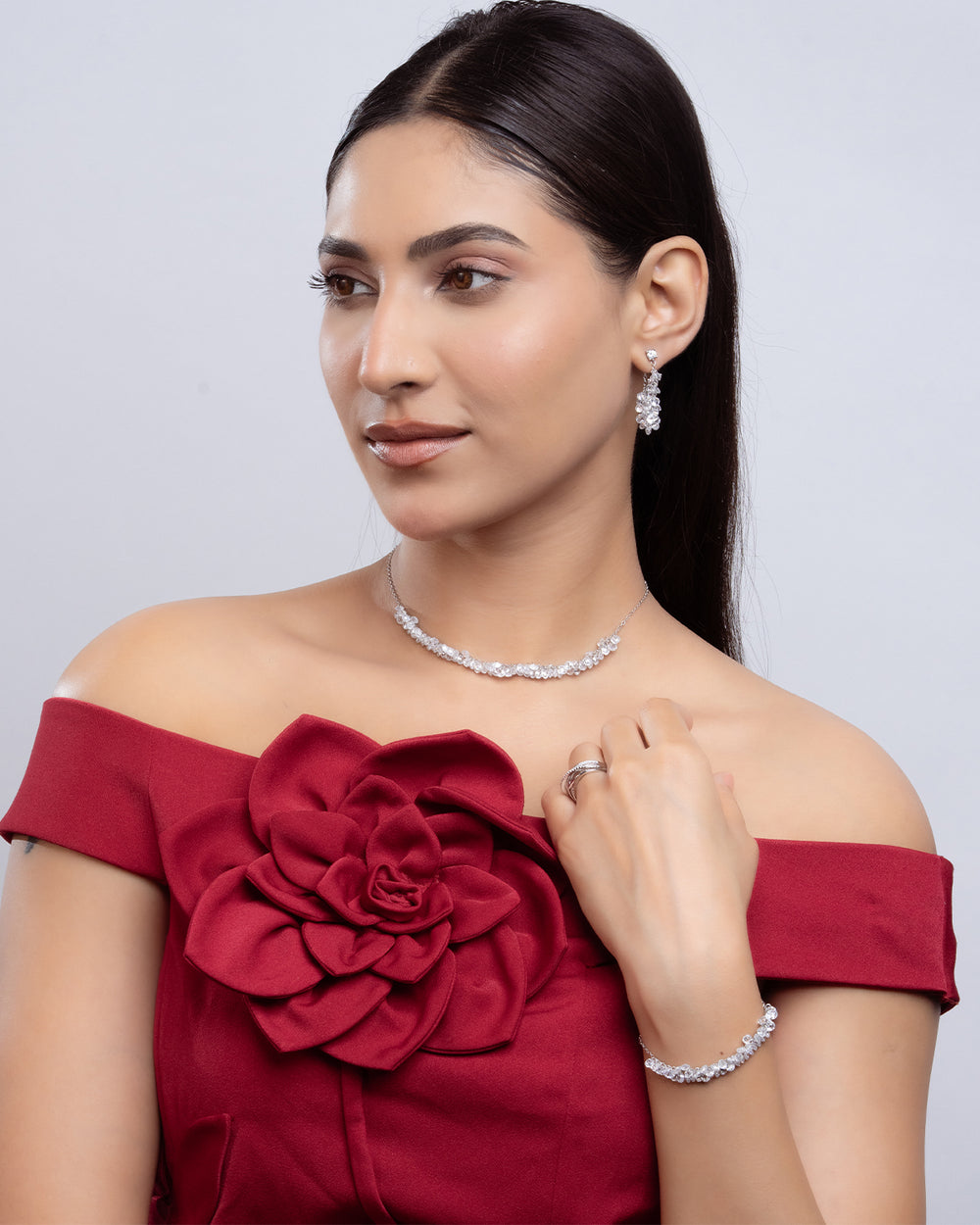 Dainty Marquise Drop Earring and Chain Set With Bracelet