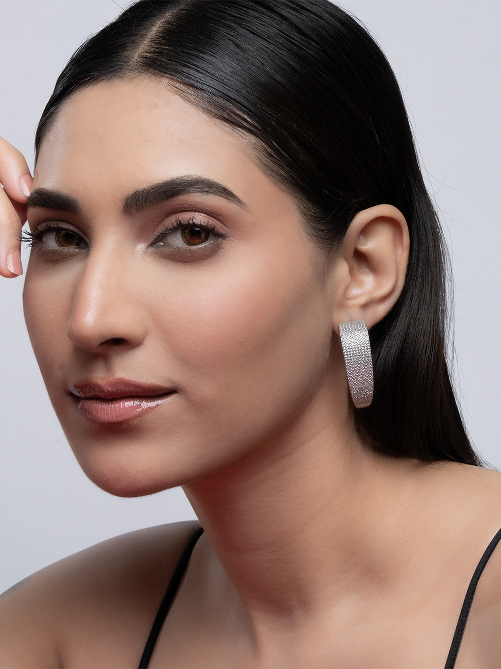 Wide Pavé Crystal Hoop Earrings