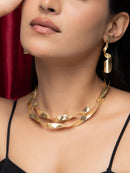 Gold Ribbon Twist Necklace (With Earnings)