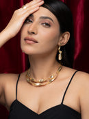 Gold Ribbon Twist Necklace (With Earnings)