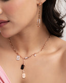 Rose Gold Multi-Charm Paperclip Chain with Earing Set