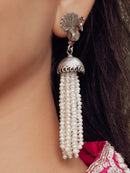 Peakcock Jhumka Earrings with Pearl Tassels