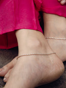 Delicate Rose Gold-Tone Beaded Chain Anklet