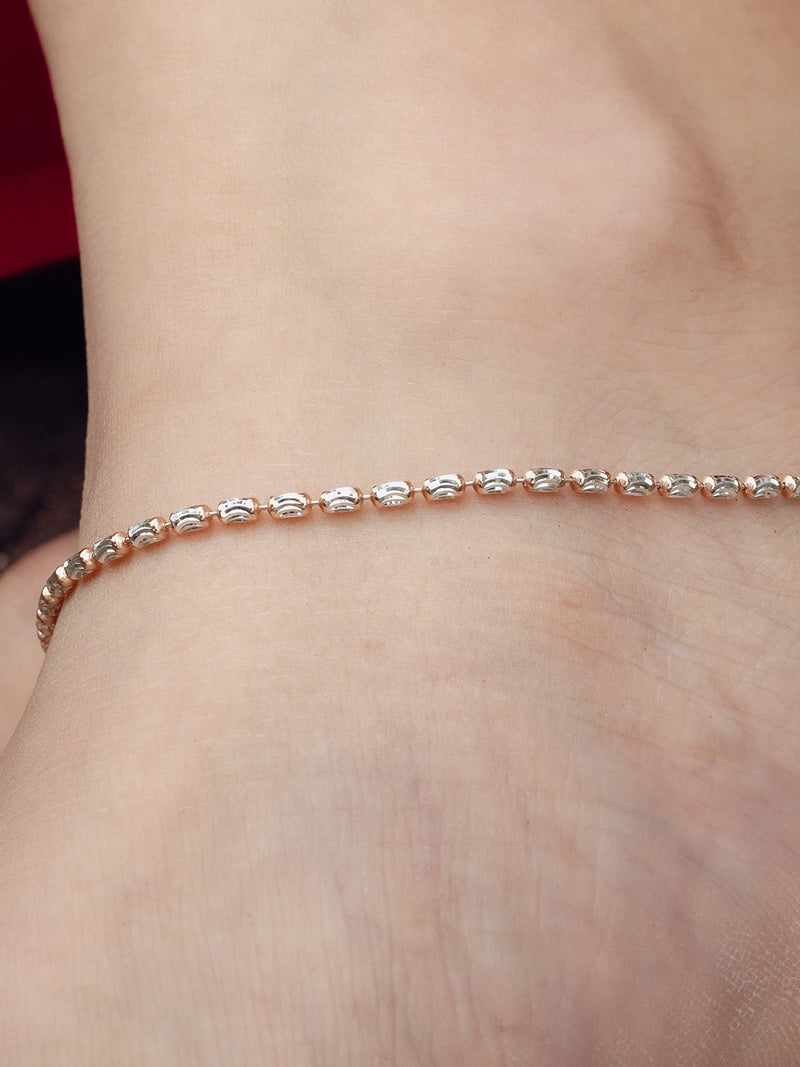 Delicate Rose Gold-Tone Beaded Chain Anklet