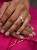 Rose Gold-Tone Floral Pearl and Crystal Ring Size 5