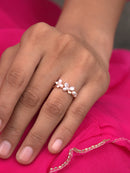 Rose Gold-Tone Floral Pearl and Crystal Ring Size 5