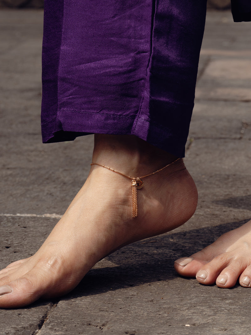 Rose Gold-Tone Delicate Disc Charm Anklet