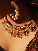 Gold-Polished Dipping Kundan and Pearl Hasli Necklace