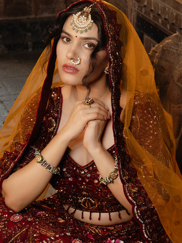 Pair of Emerald and Kundan Bridal Bangles (Set of Two)