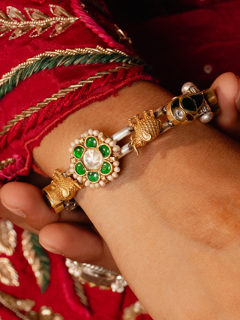 Traditional Meenakari Kundan and Pearl Animal Bangles (Set of 2)