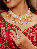 Polki and Pearl Elephant Motif Necklace with Earing Set