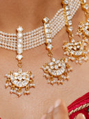 Polki and Pearl Elephant Motif Necklace with Earing Set