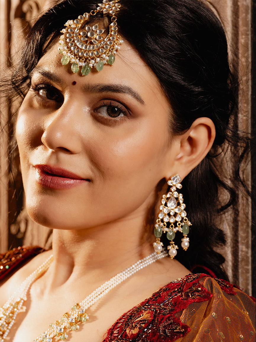 Bridal Polk & kundan Pearl Drop Earrings