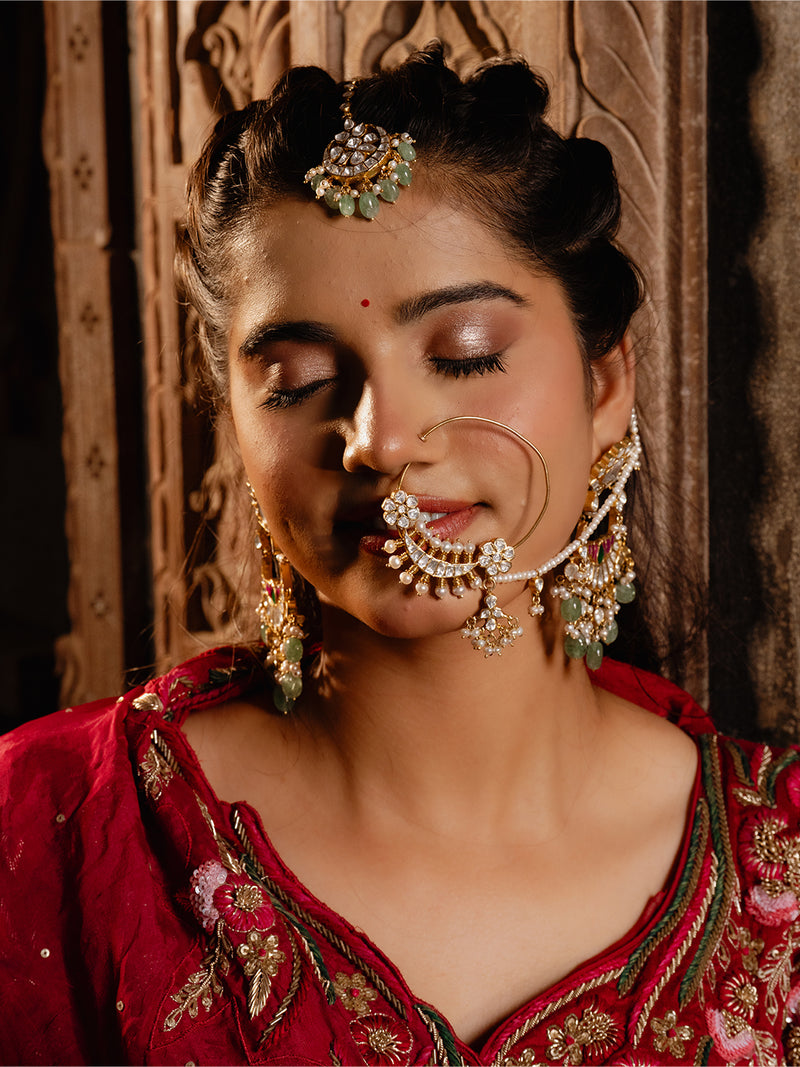 Kundan & Pearl Drop Clip-On Bridal Nath