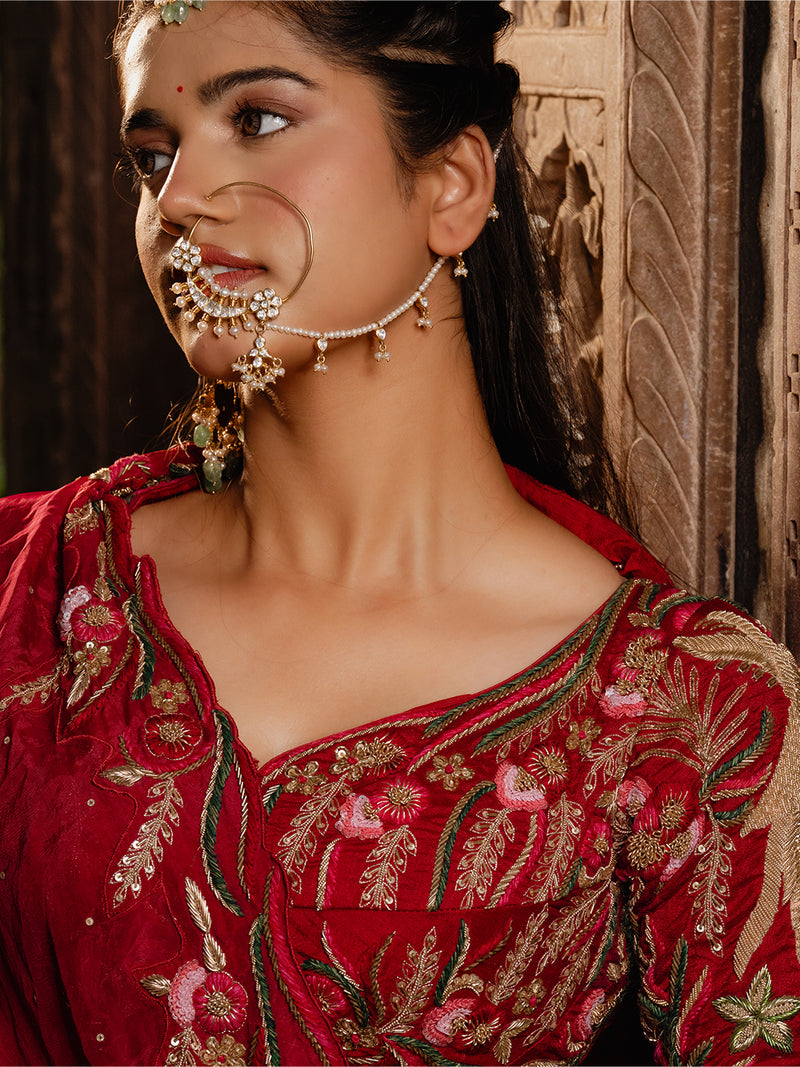 Kundan & Pearl Drop Clip-On Bridal Nath