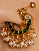 Peacock Motif Nath with Green Stones and Pearl Drops