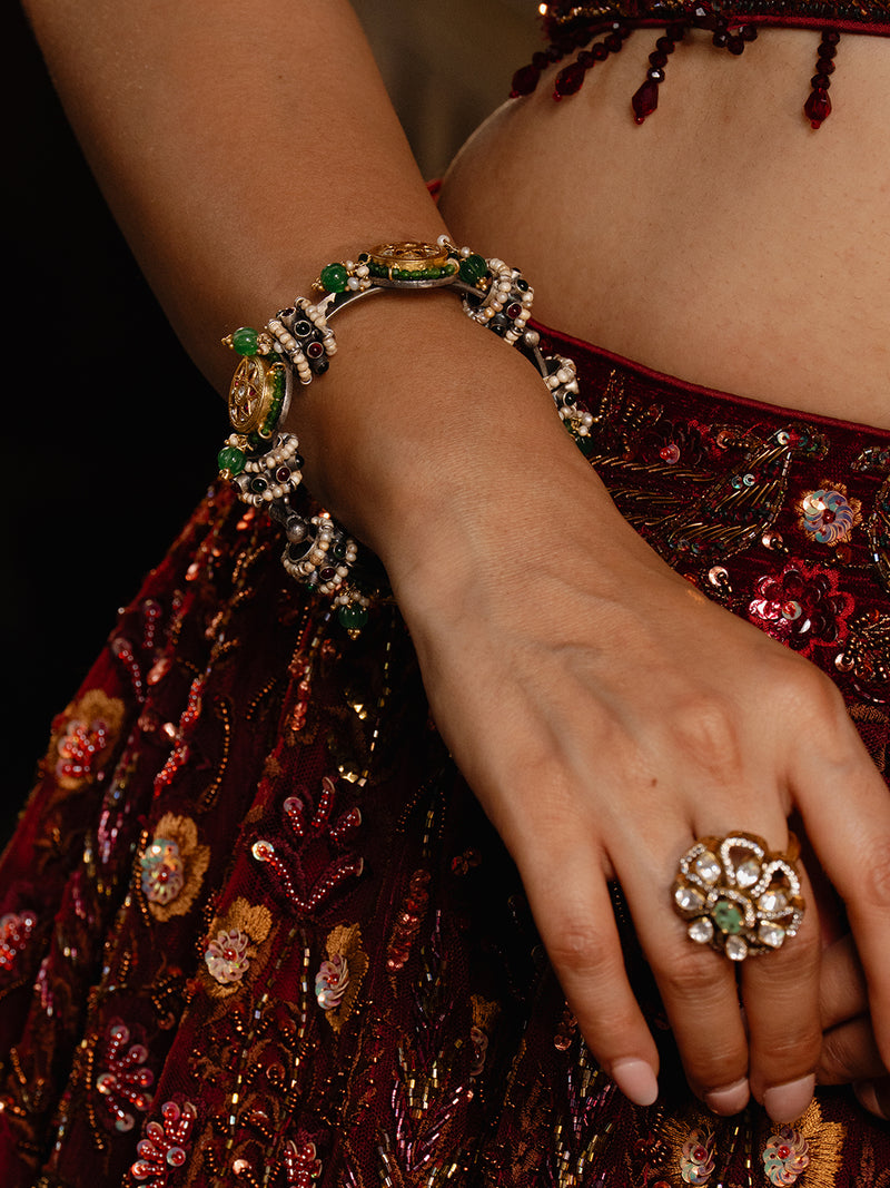 Pair of Emerald and Kundan Bridal Bangles (Set of Two)