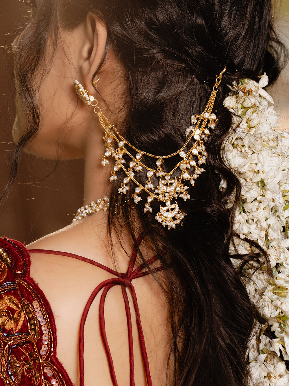 Bridal Kundan & Pearl Waterfall (Single Piece)