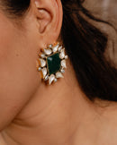 Regal Emerald-Cut Kundan Stud Earrings
