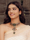 (Oxidized Silver) Kundan and Enamel Statement Choker