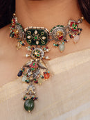 (Oxidized Silver) Kundan and Enamel Statement Choker