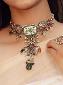 (Oxidized Silver) Kundan and Enamel Statement Choker