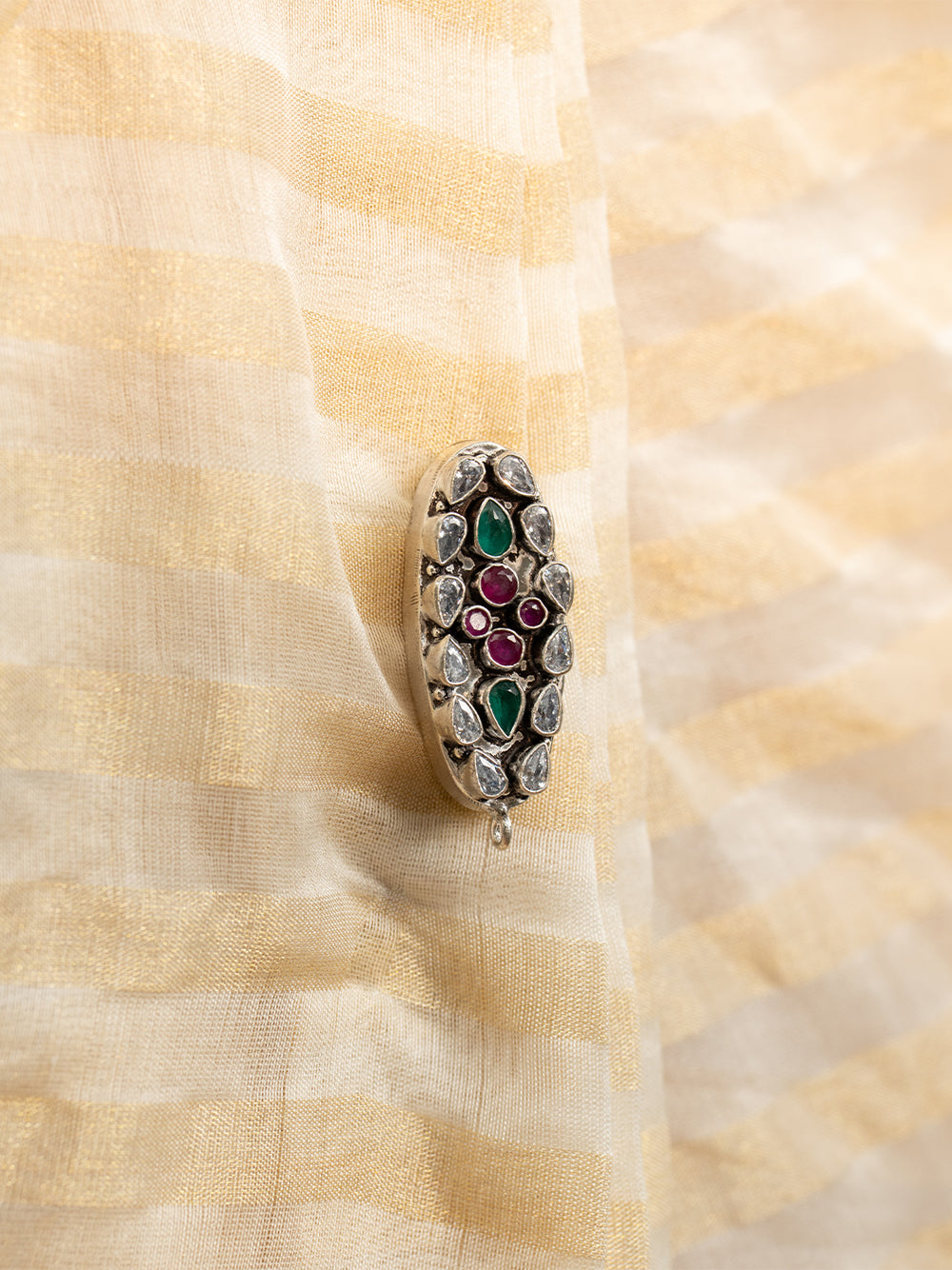 Oxidized Ruby & Emerald Stone Saree Pin