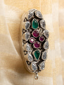 Oxidized Ruby & Emerald Stone Saree Pin