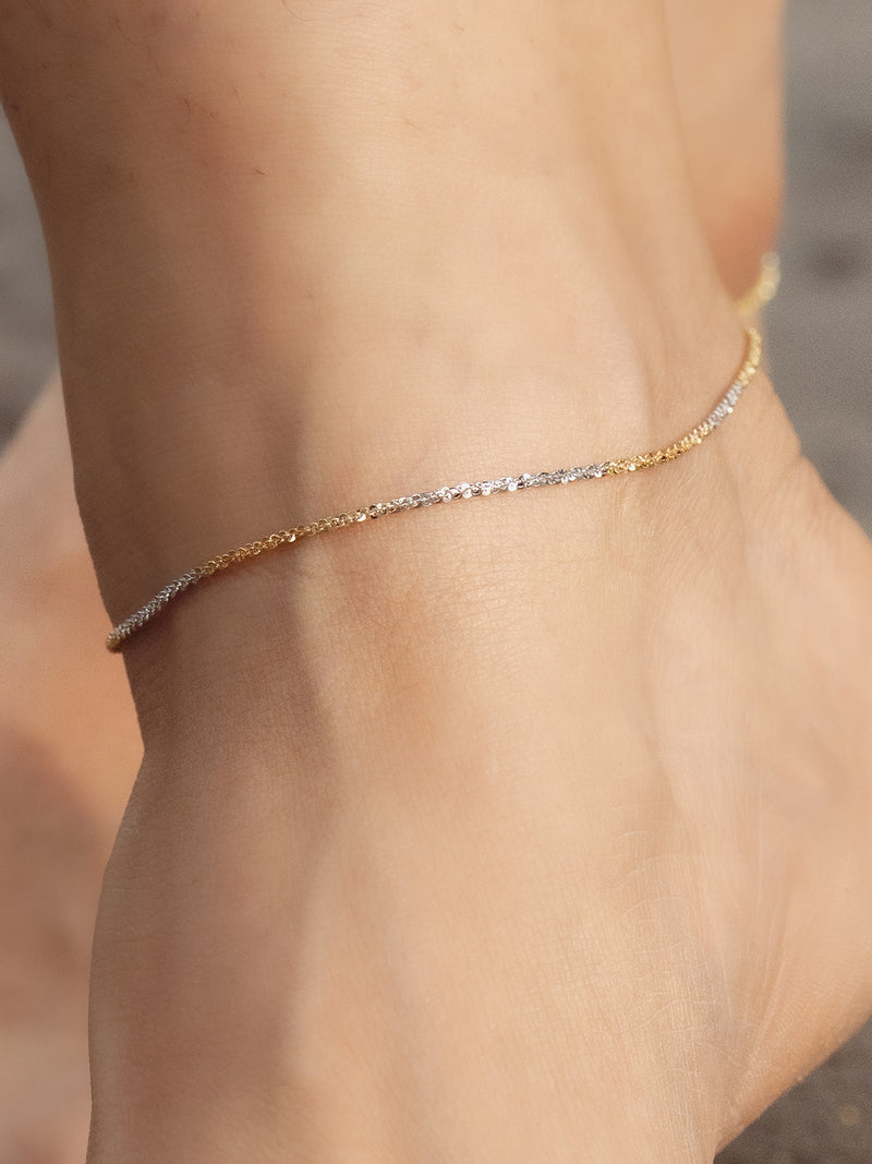 Silver - Rose-Gold Tri Color Chain Anklet
