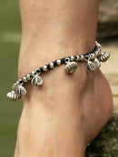 Oxidized Silver Sea Shell Charm Single Anklet