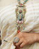 Silver Radha Krishna Hand-Painted Statement Ring